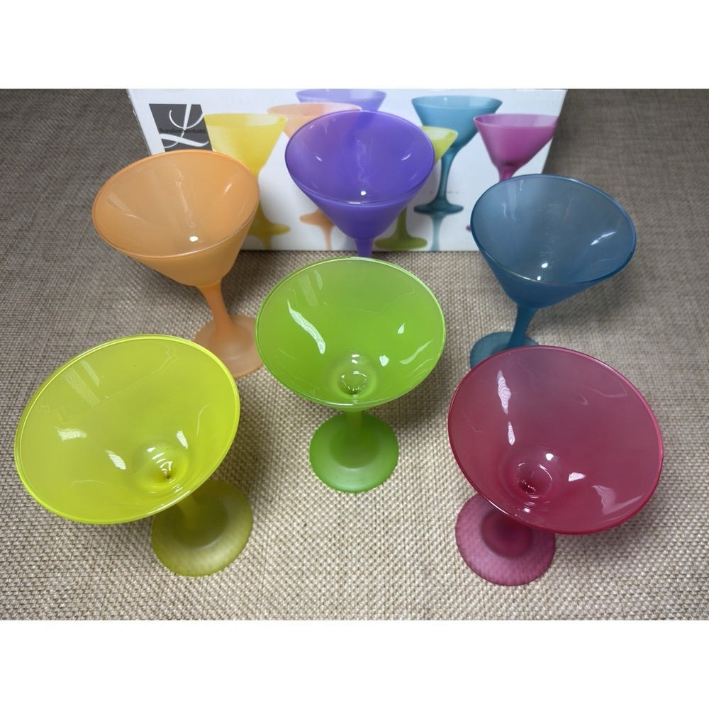 Vtg Libbey Watusi Martini Glasses Set Colorful Frosted 80s 90s Party Barware‎